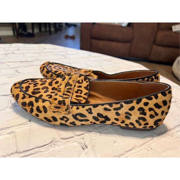 J. Crew 7.5 Calf Hair Penny Loafers Animal Print Cheetah Leopard Closet Staple - Picture 8 of 11